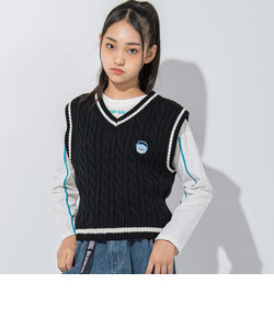 【 ニコ☆プチ 掲載 】クマ刺繍ベスト＆ロゴTシャツセット(130~160cm)