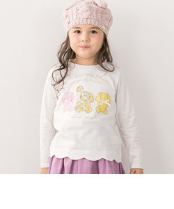 アニマルウサギパッチ刺しゅうプリント裾スカラップ長袖Tシャツ(80~130cm)