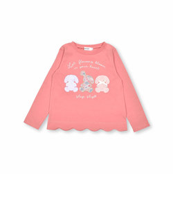 アニマルウサギパッチ刺しゅうプリント裾スカラップ長袖Tシャツ(80~130cm)
