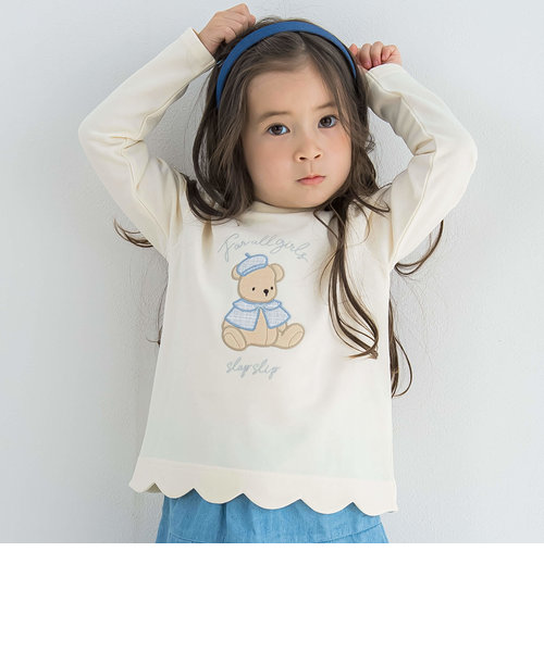 クマウサギアニマルパッチスカラップ裾長袖Tシャツ(80~130cm)