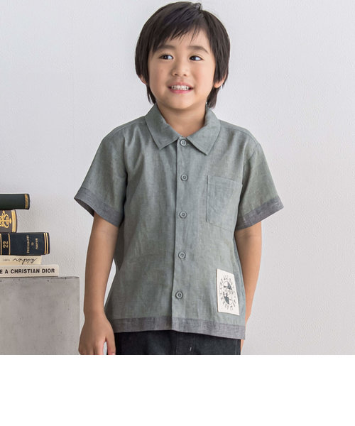 麻混裾配色パッチ半袖シャツ(95~150cm)