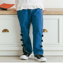 リボン付裾スリットストレッチデニムパンツ(90~140cm)