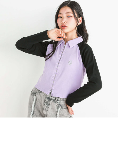 【 ニコ☆プチ 掲載 】バイカラーダブルオープンジッパーラグランTシャツ(130~160cm)