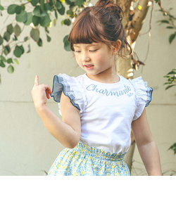 チュールレイヤード袖フリル天竺Tシャツ(90~150cm)