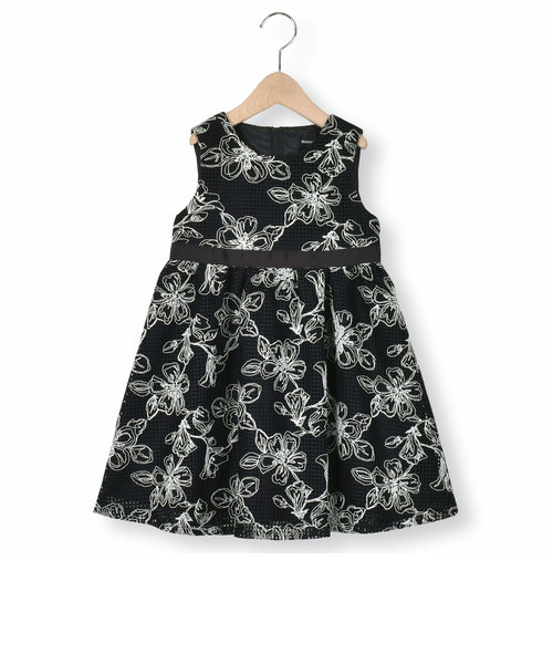 【日本製】ラッセルレースモノトーン花柄ドレス(90~150cm)