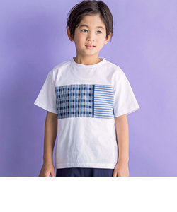 チェック＋ボーダー切り替えTシャツ(95~150cm)