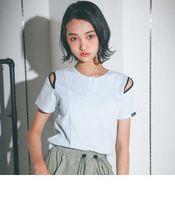 肩スリット短丈ヘンリーネックTシャツ(130~160cm)