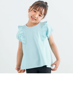 キラキラグリッタープリント・ひらひら肩フリル半袖Tシャツ(80~130cm)