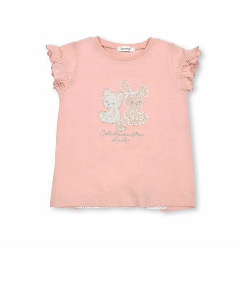 ネコウサギパッチ刺しゅうフリル袖Tシャツ(80~130cm)