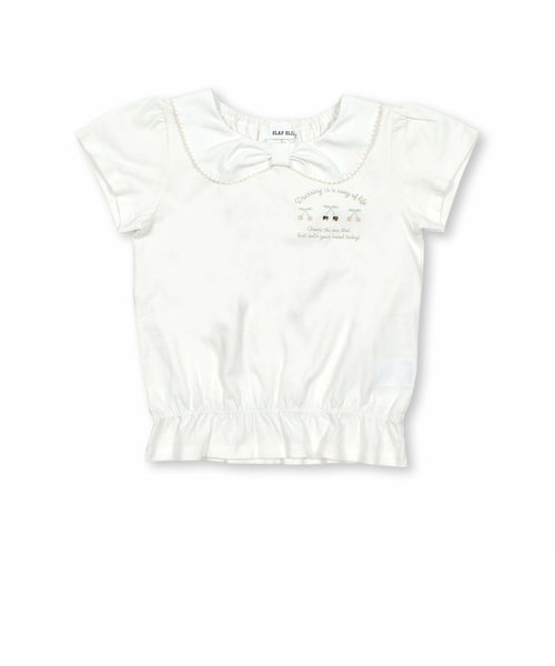 リボン襟キラキラビジューチェリープリント半袖Tシャツ(80~130cm)