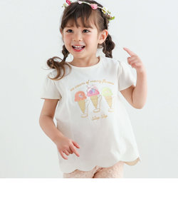 シャカシャカキラキラアイスクリームモチーフスカラップ裾半袖Tシャツ(80~130cm)