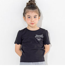 スカラップ袖ロゴリボンスムースTシャツ(90~160cm)