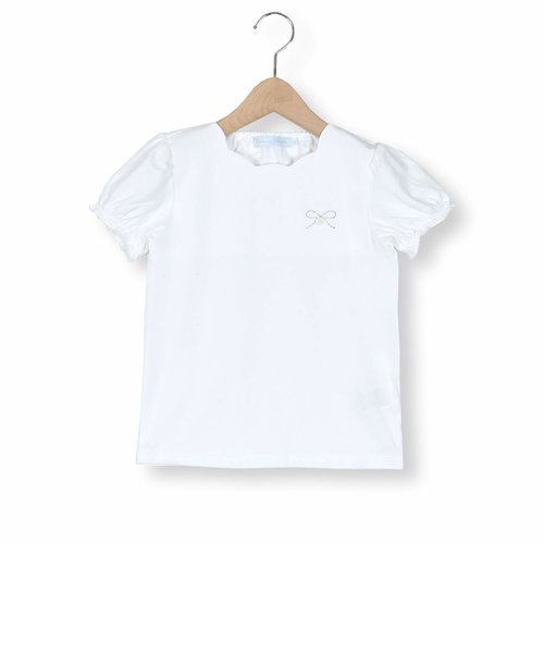 ラインストーンリボンxスカラップ襟半袖Tシャツ(90~140cm)