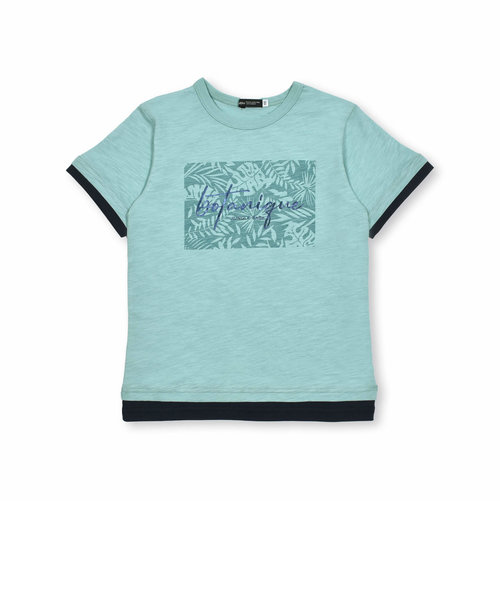 スラブ天竺リーフプリントレイヤード風半袖Tシャツ(90~150cm)