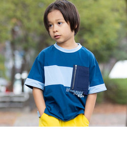 【接触冷感】配色異素材ファスナーポケットロゴ天竺Tシャツ(100~160cm)