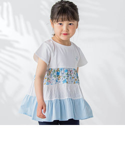 【お揃い】花柄フリルティアード切り替えTシャツ(80~140cm)