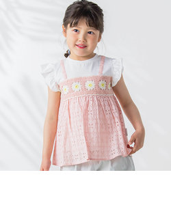 お花かぎ編みレースドッキングTシャツ(80~130cm)