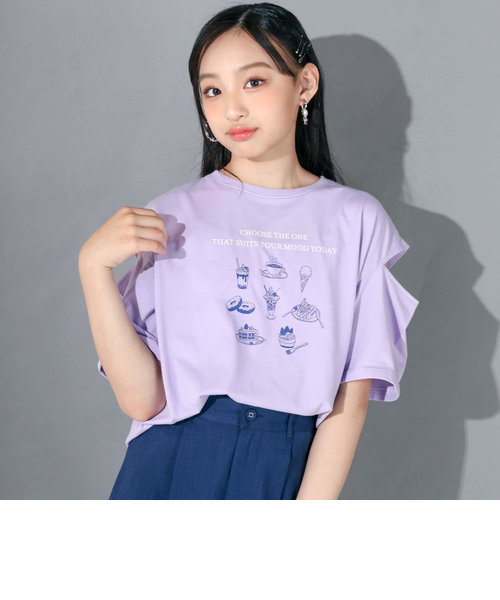 【 ニコ☆プチ 掲載 】【UVカット】肩あきスイーツイラストTシャツ(130~160cm)