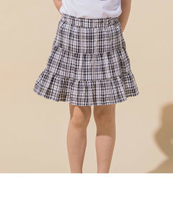 【お揃い】チェックレースプリントインナーパンツ付きティアードスカート(90~150cm)
