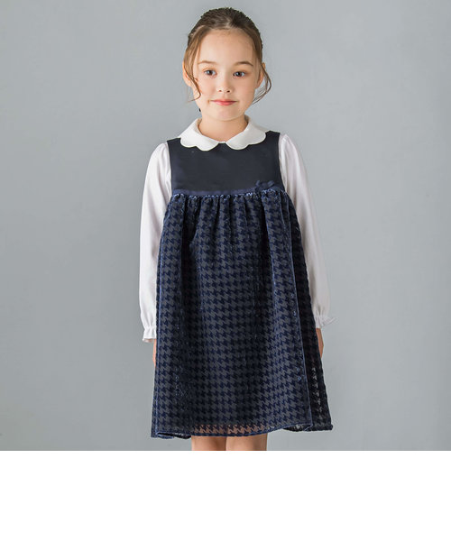 【日本製】千鳥格子オパールベルベットドレス(100~140cm)
