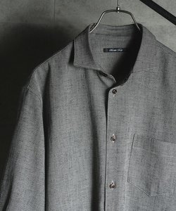 リネンライクヘリンボンワイドカラー七分袖シャツ