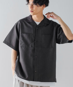ポリトロ 両胸ポケット 半袖 オープンカラーシャツ