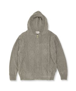 teddy knit テディニット ケーブル編みパーカー