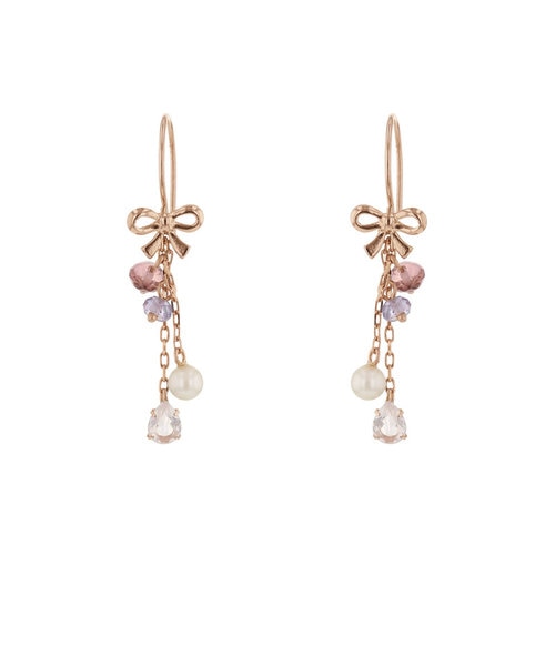 10月誕生石 K10 ピンクゴールド ピンクトルマリン リボン ピアス Milluflora ミルフローラ の通販 Mall