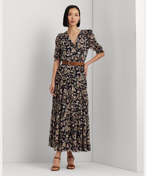 フローラル クリンクル ジョーゼット ティアード スカート | LAUREN  