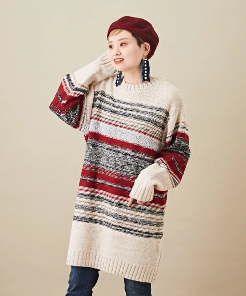 マルチボーダー クルーネック ニット ワンピース Cube Sugar キューブシュガー の通販 Mall