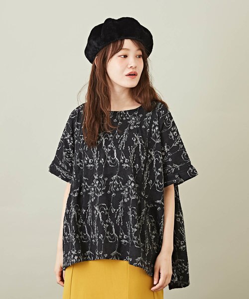 Web限定 ジャガード織 総柄 プリント 半袖 プルオーバー ブラウス Cube Sugar キューブシュガー の通販 Mall