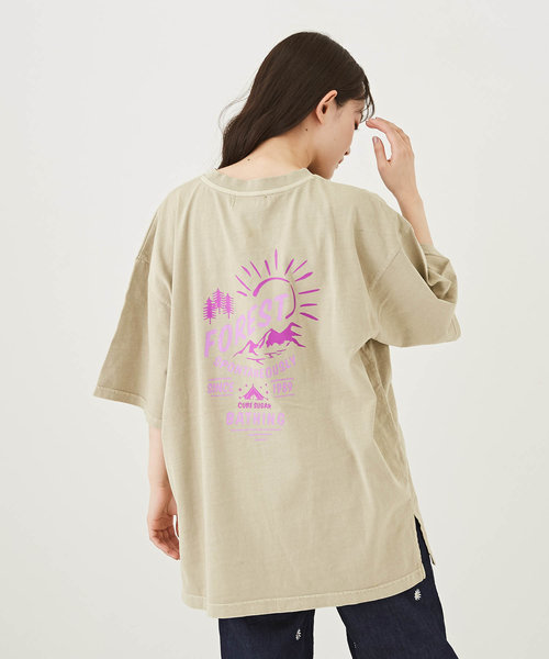 OE天竺 ピグメント染 ネオンカラー アウトドアロゴ バックプリント ビッグTシャツ