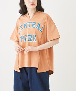 カットソー × ワッフル ピグメント染 リメイク風 ロゴプリント ビッグTシャツ