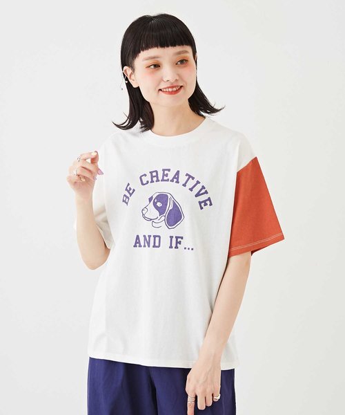 OE天竺 カットソー 袖配色 ロゴプリント Tシャツ | CUBE SUGAR ...