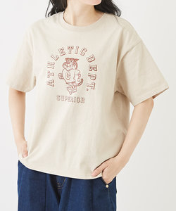 OE天竺 カットソー カレッジ風 プリント ロゴ Tシャツ