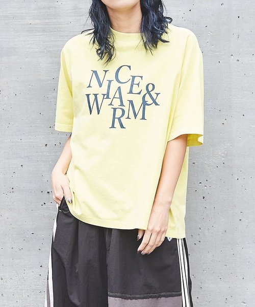 OE天竺 カットソー ピグメント染 ロゴプリント ラグラン ビッグTシャツ