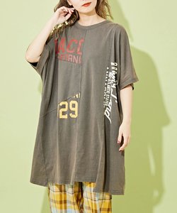 パウダー加工 リメイク風 ドルマン チュニック Tシャツ