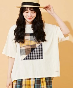 OE天竺 チェック パッチワーク Tシャツ