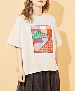 OE天竺 チェック パッチワーク Tシャツ