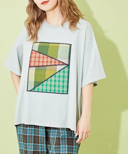 OE天竺 チェック パッチワーク Tシャツ