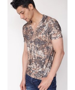 TORNADO MART∴クラッシュクロコタックボーダーVネック半袖Tシャツ