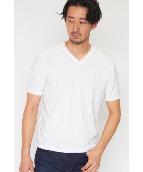 HIGH STREET∴千鳥柄ストレッチパイルVネック半袖Tシャツ | HIGH