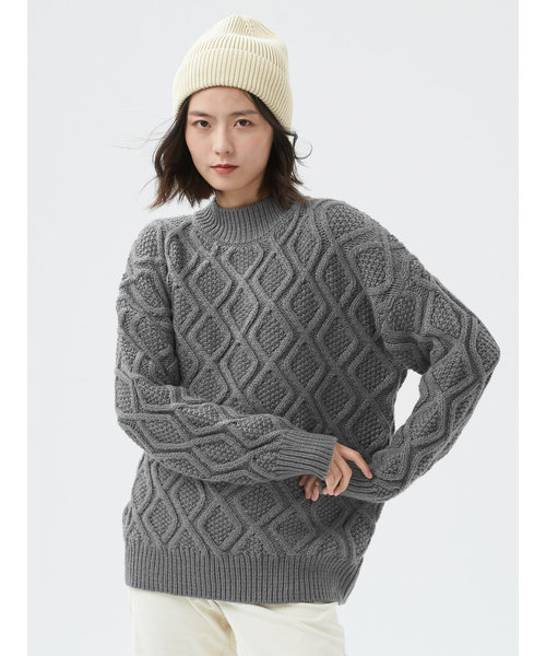 オーバーサイズ ケーブル モックネックセーター