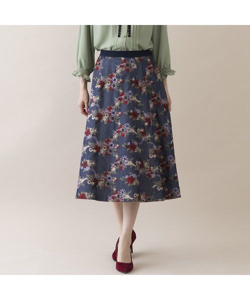 デニム刺繍フレアスカート | Rose Tiara（ローズティアラ）の通販 - &mall