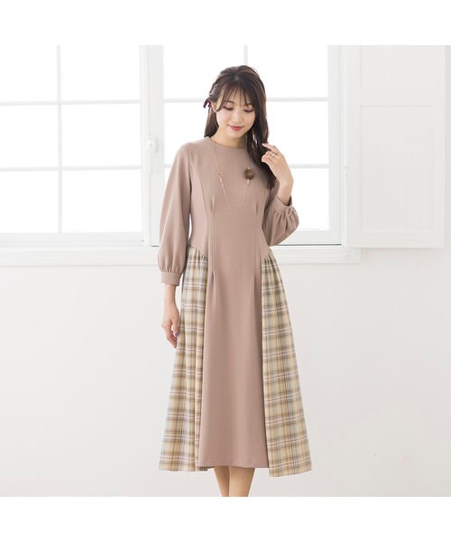 新品ローズティアラrose tiara 42チェック切替ワンピース