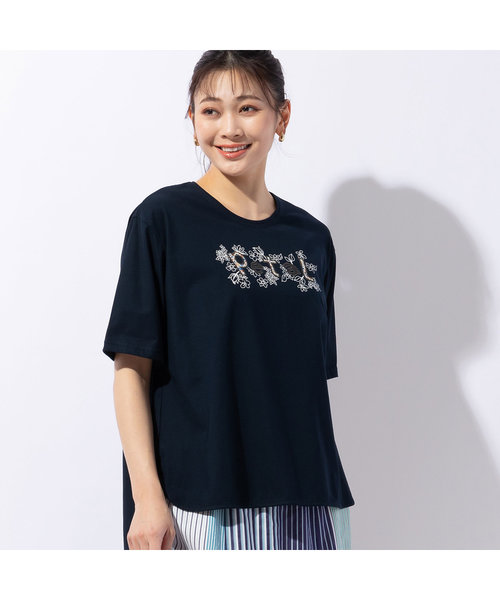 Petal刺繍 ラウンドヘムTシャツ