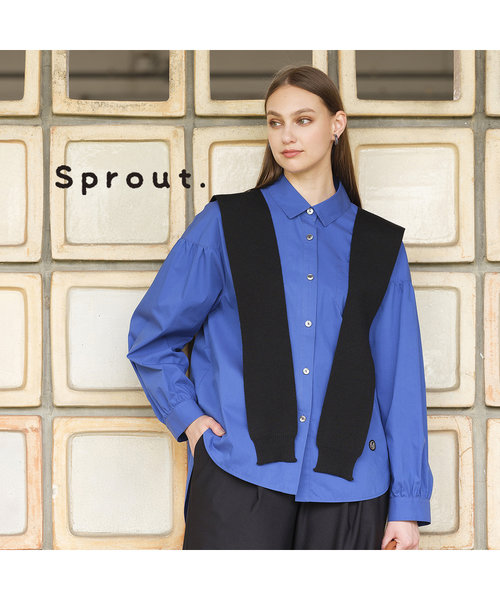 【Sprout.】肩掛けニット風ストール付き　袖ギャザーブラウス