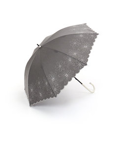 シャンブレーフラワー刺繍晴雨兼用長傘 日傘