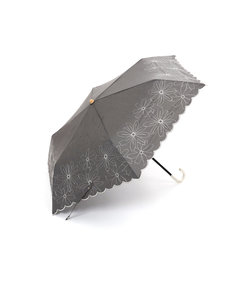 シャンブレーフラワー刺繍晴雨兼用折りたたみ傘 日傘