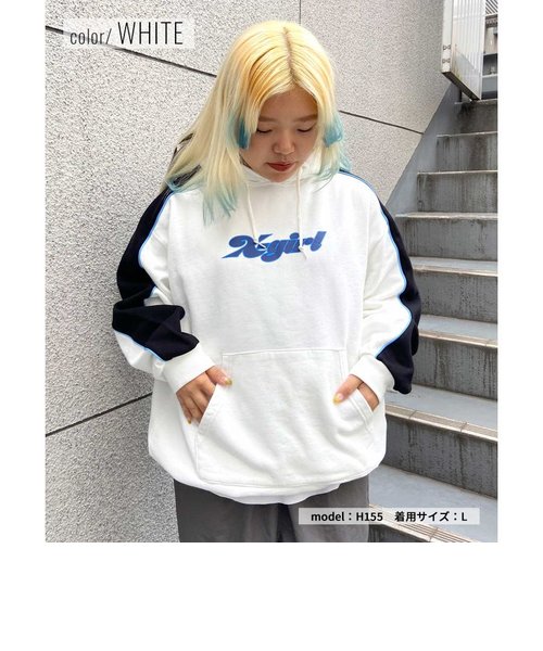 【ムラサキスポーツ別注】X-girl(エックスガール)プルオーバー パーカー/オーバーサイズ/CONTRAST COLOR SWEAT HOODIE/105233012022/レディース/ムラサキスポーツ